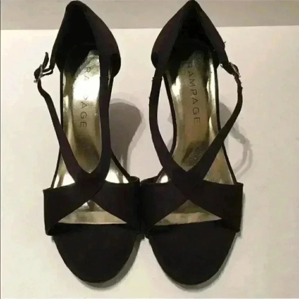 Rampage Heels Size 6.5 Blake1 Black Strappy Wedges